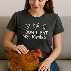 “I Don’t Eat My Homies” Vegan Graphic Tee L T-shirt Animal Lover Plant Based Cut